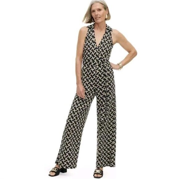 Women's Collared Sleeveless Vintage Weave Neutral Jumpsuit DVF XXS - Picture 1 of 10